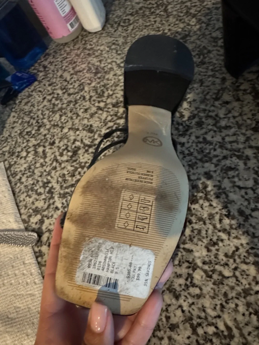 Michael Kors Black Patent Slide Mules with Gold MK Medallion - Picture 3 of 6